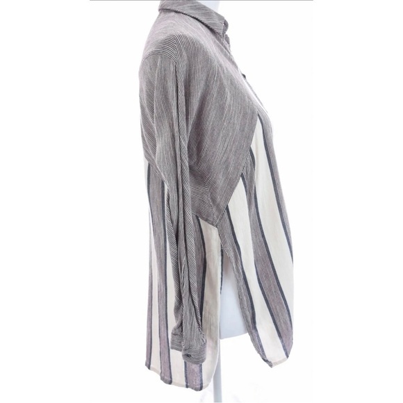 Topshop Striped Side Slits Tunic Button Up Front Shirt Womens Sz 4 Small - Picture 10 of 13